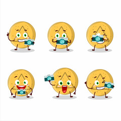 Photographer profession emoticon with dalgona candy triangle cartoon character
