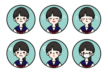人物アイコン_女子高生表情セット