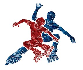 Group of Roller blade Players Action Extreme Sport Cartoon Graphic Vector