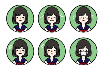人物アイコン_女子高生表情セット