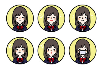 人物アイコン_女子高生表情セット
