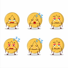 Cartoon character of dalgona candy triangle with sleepy expression