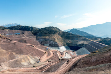 View of the industrial mine waste dam (tailing dam). A tailings dam is typically an earth-fill...