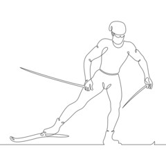 Athlete skier runs along the track. Portrait of a skier on a  winter ski track.Winter sports.Cross...