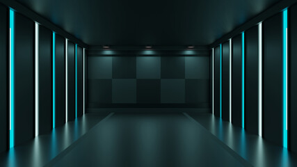 青と白のネオンライトに照らされた部屋　3DCG　背景　blue and white neon , night club , background