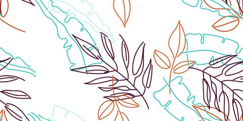 Fototapeta na wymiar Tropical Leaf Modern Print Pastel One Line Drawing