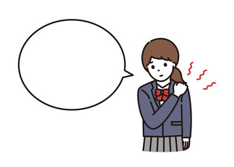 肩こりに悩む学生服の女子高校生・中学生 吹き出し