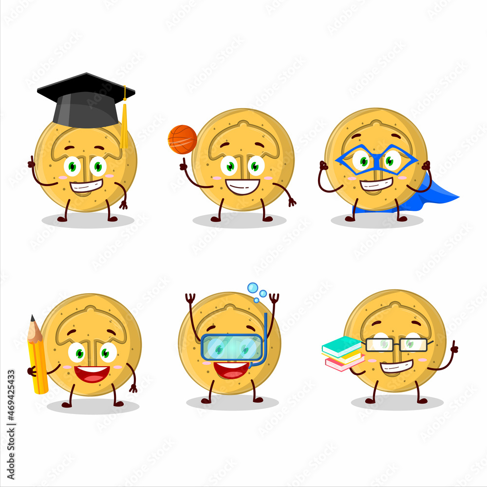 Poster School student of dalgona candy umbrella cartoon character with various expressions