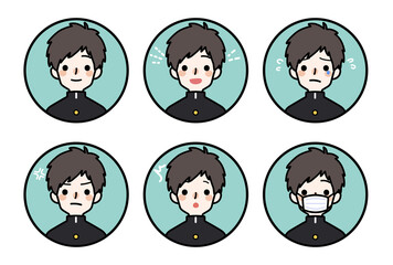 人物アイコン_男子高生表情セット