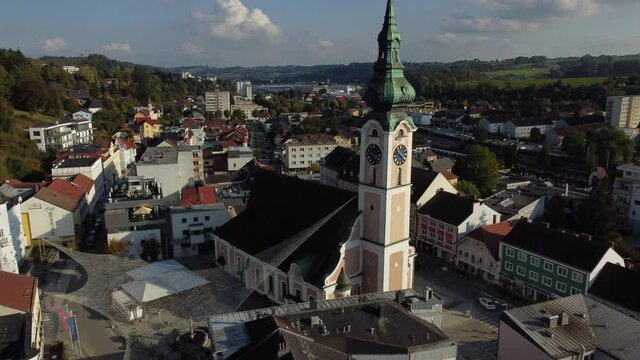 Grieskirchen, Austria- Urban Aerial over Baroque City Centre