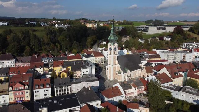Grieskirchen, Austria- Urban Aerial over Baroque City Centre