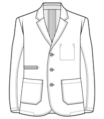 mens blazer three button long sleeve sport coat flat sketch vector illustration - obrazy, fototapety, plakaty