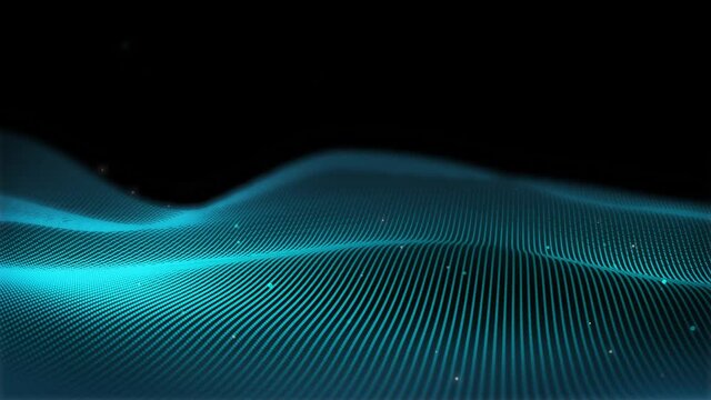 Abstract digital landscape with a field of electronic particles on a background of space. The concept of cyber, digital, parallel worlds and artificial intelligence.