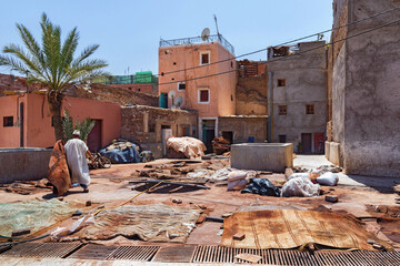 View of the old tannery in Marrakech on a sunny day. Morocco
