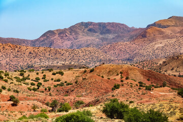 Beautiful desert landscapes of mountainous Morocco on a sunny day.