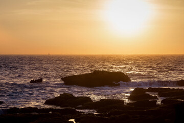 Fototapeta premium Sunset on the Atlantic Ocean in the area of Essaouira in Morocco on a summer evening.