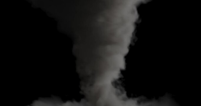 animation of a realistic smoke tornado on a dark background. Smoke in the wind