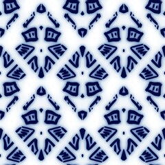 Seamless blue and white ceramic tile ornate damask pattern for surface design and print. High quality illustration. Fancy swatch resembling dutch delft blue classical pottery. Trendy flourish design.