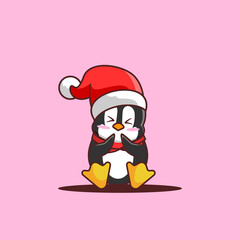 cute penguin use christmas hat