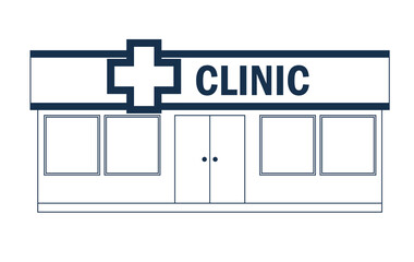 Obraz premium シンプルな1色白黒の線画のお店のイラスト クリニック診療所 病院の建物 clinic