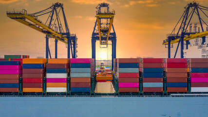 Industrial container logistics unloading import and export container terminal, Container ship...