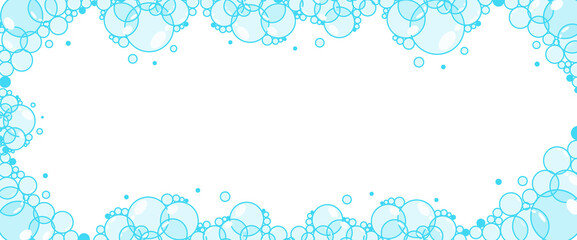 Soap foam with bubbles. Frame of cartoon shampoo and soap foam suds. Vector illustration
