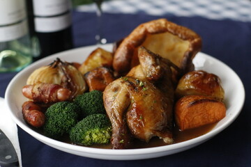 Sunday roast  Fork tender half chicken with crispy crackling
