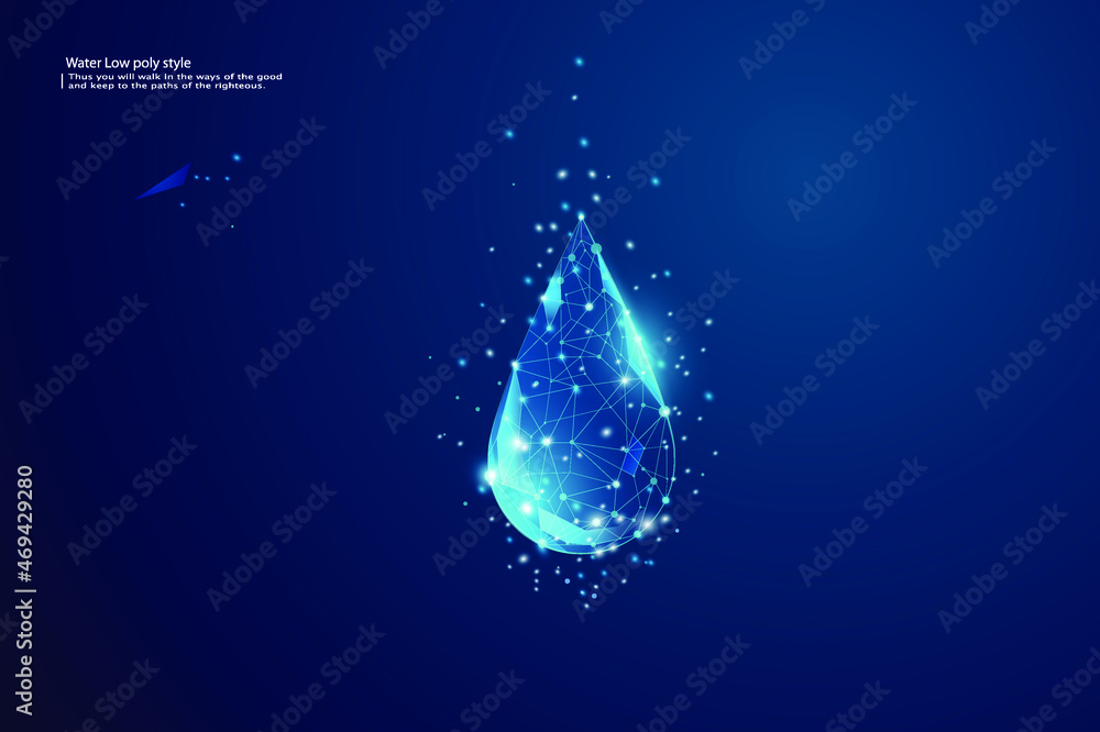 Wall mural drop of water. low poly style design. abstract geometric background. wireframe light connection stru