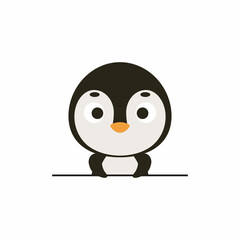 Cute little penguin on white background. Cartoon animal character for kids cards, baby shower, invitation, poster, t-shirt composition, house interior. Vector stock illustration.