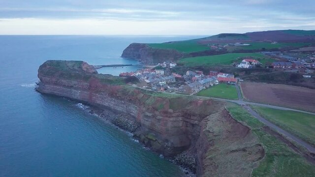 Cowbar near Staithes on the North Yorkshire coast.
Some of the houses are close to being threatened as the North Sea gradually erodes the cliff a few feet away.