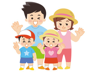 笑顔の仲良し親子　核家族　夏