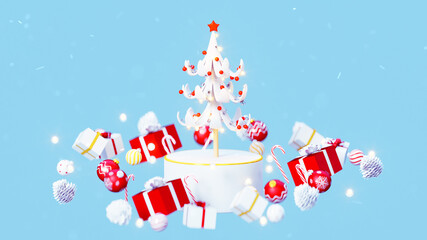 Christmas tree ornaments composition 3D render