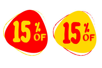 15% OFF Sale Discount Banner. Discount offer price tag. Red and Yellow Lebel