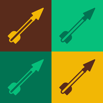 Pop art Medieval arrow icon isolated on color background. Medieval weapon. Vector