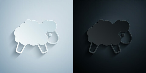 Paper cut Sheep icon isolated on grey and black background. Counting sheep to fall asleep. Paper art style. Vector