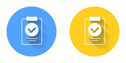 White Medical prescription icon isolated with long shadow background. Rx form. Recipe medical. Pharmacy or medicine symbol. Circle button. Vector