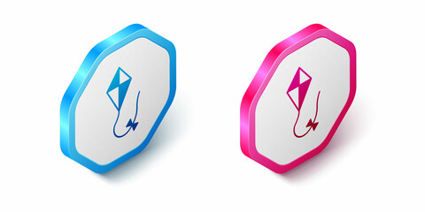 Isometric Kite icon isolated on white background. Hexagon button. Vector