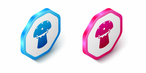 Isometric Mushroom icon isolated on white background. Hexagon button. Vector