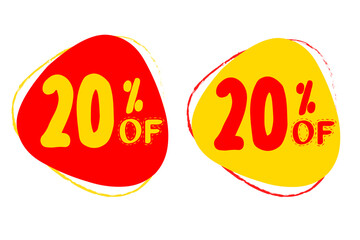 20% OFF Sale Discount Banner. Discount offer price tag. Red and Yellow Lebel