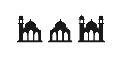 Set of Mosque icon with minaret. Worship Place Symbol for Location Plan Vector