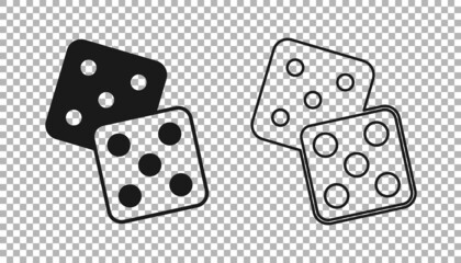 Black Game dice icon isolated on transparent background. Casino gambling. Vector