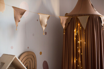 tent, canopy in the nursery, Scandinavian interior