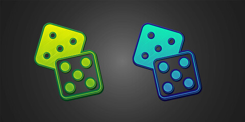 Green and blue Game dice icon isolated on black background. Casino gambling. Vector