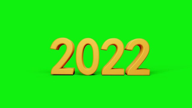 The new year 2022 drops over the past year and smash it into little pieces. New year destroys the old year. 2022 falls over 2021. Green screen background.