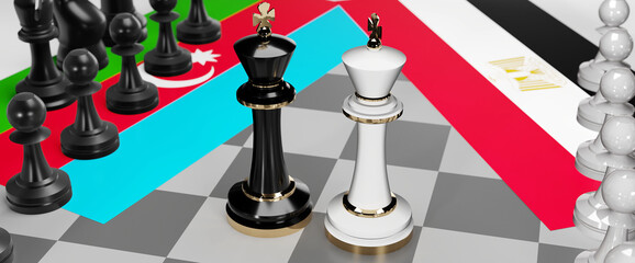 Azerbaijan and Egypt - talks, debate, dialog or a confrontation between those two countries shown as two chess kings with flags that symbolize art of meetings and negotiations, 3d illustration