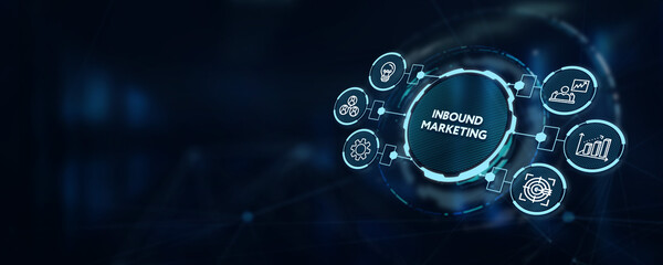 The concept of business, technology, the Internet and the network. virtual screen of the future and sees the inscription: Inbound marketing. 3d illustration