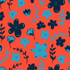 vector seamless pattern flowers with leaves. Botanical illustration for wallpaper, textile, fabric, clothing, paper, postcards
