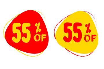 55% OFF Sale Discount Banner. Discount offer price tag. Red and Yellow Lebel
