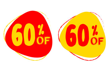60% OFF Sale Discount Banner. Discount offer price tag. Red and Yellow Lebel