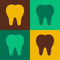 Pop art Tooth icon isolated on color background. Tooth symbol for dentistry clinic or dentist medical center and toothpaste package. Vector